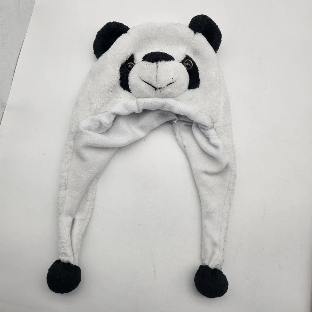 Panda Hat Trapper‎ Girls One Size White Fleece Ear Flap Winter Animal Costume